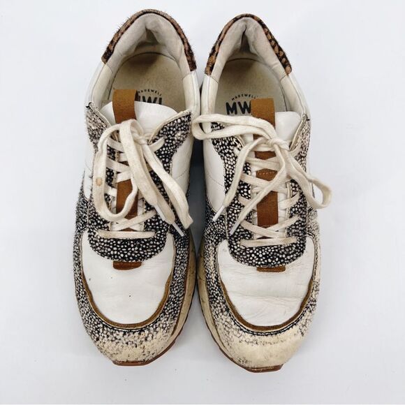 Madewell Kickoff Trainer Sneakers in Leather and Spot Mix Calf Hair 9.5 - Picture 3 of 12
